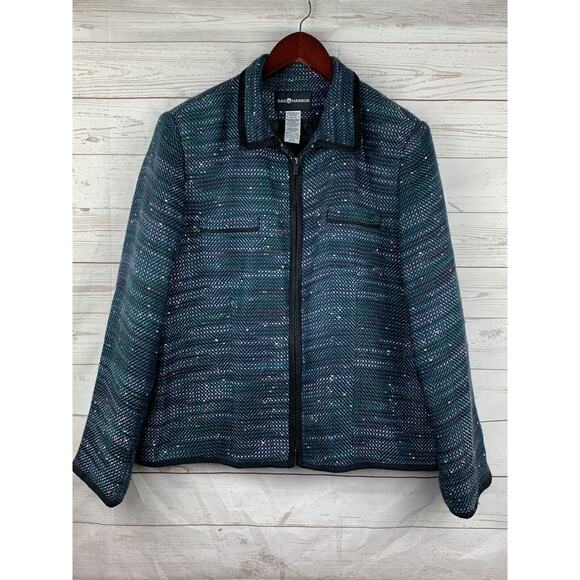 SAG HARBOR Full Zip Jacket‎ Blazer Womens 14 Multi Colorful Woven Lined - Picture 1 of 4